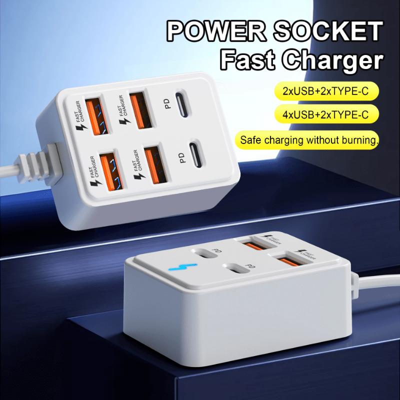 4/6-Port High-Speed USB Charging, Multi-Device Fast Charging , Tablets, and Phones, Desktop/Wall Plug Charger, Dual-Row Smart Allocation