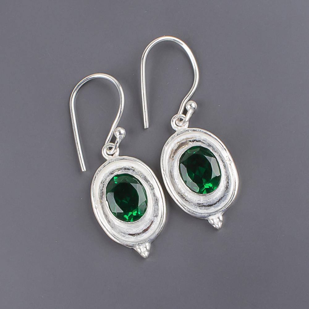 Chrome Diopside Gemstone 925 Sterling Silver Handmade Women's Jewelry Daily-Wear Drop Earrings 1.50" EE-1-3