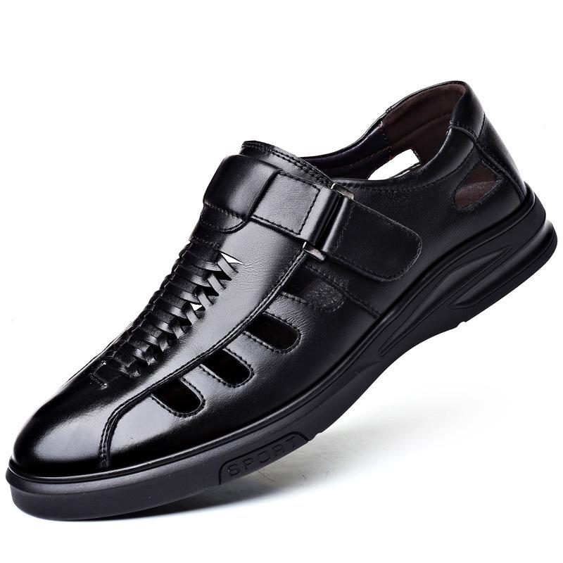 2025 summer men's daily casual leather shoes men's leather hollow breathable sandals hole shoes 5888