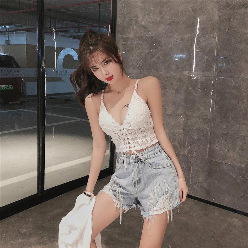 Tank Top Lace V-neck Crop Tops Women Summer Camis Backless Camisole Fashion Bandage Tube Female Sleeveless Cropped Vest