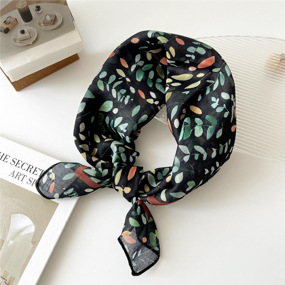55cm Girls Cotton Linen Spring Square Scarf for Women Chic Headband Fashion Decorative Hairband Floral Neck Scarf