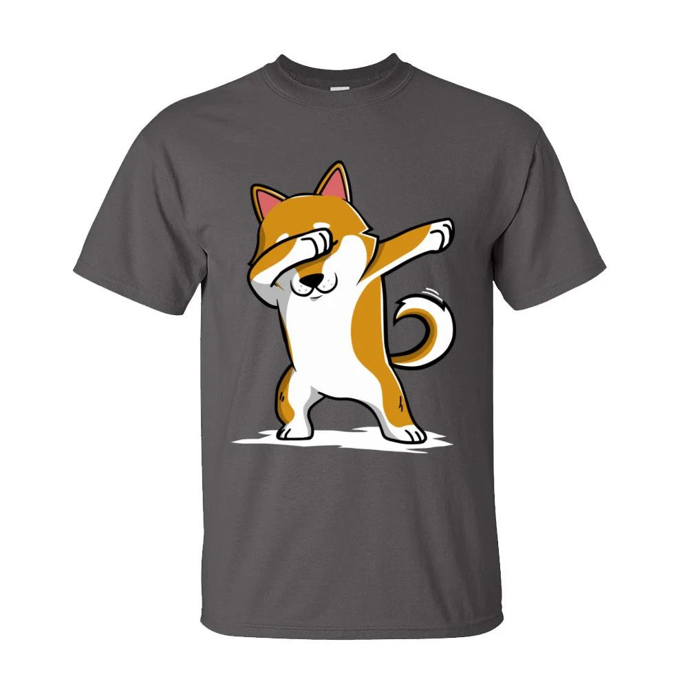 Funny Men's T-Shirt Shiba Inu Dabbing Tops Tees Discount Crew Neck Dance Tshirt Short Sleeve Cotton Casual T Shirt Wholesale