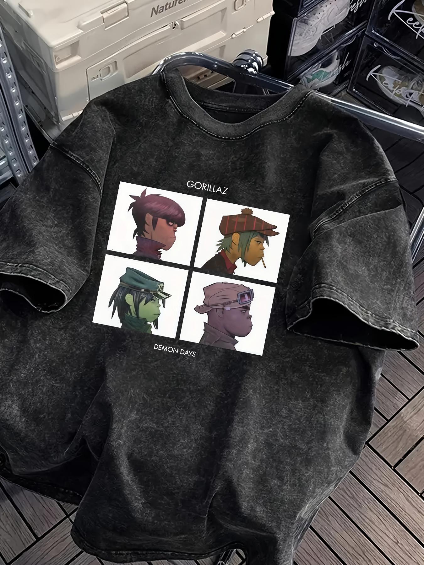 Gorillaz Demon Days Acid Wash TShirt Vintage Band Graphic Oversized Streetwear Casual Tops For Men Women graphic t shirts S