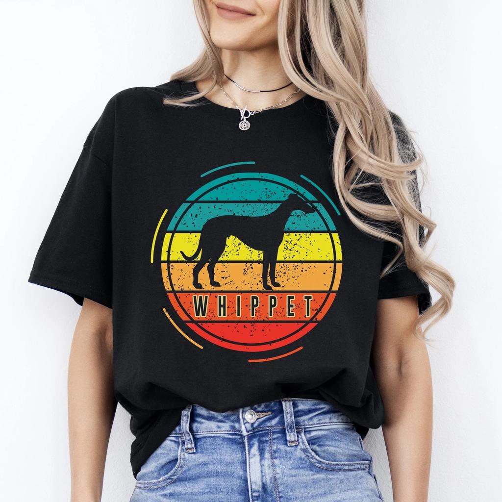 Whippet T-Shirt gift Retro Dog owner dog mom Unisex Tee Black Navy Dark Heather