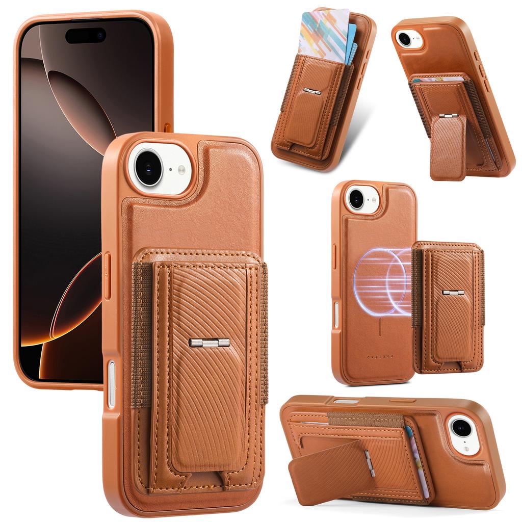 CASENEO For iPhone 16e Case with Foldable Kickstand TPU PU Leather PC Card Bag Magnetic Phone Cover  Compatible with MagSafe