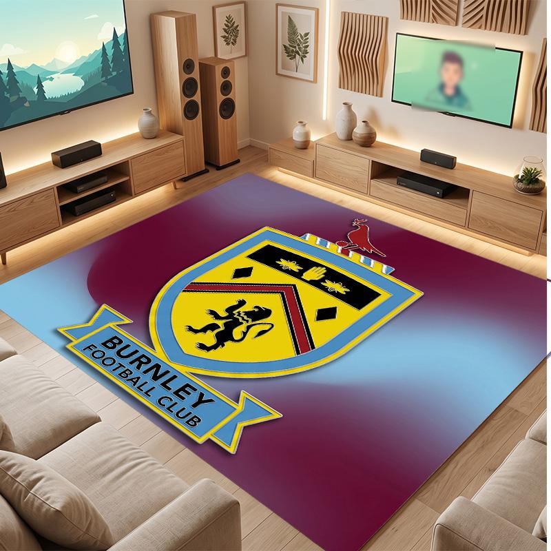 Burnley Football Print Crystal Velvet Rug, Comfortable Water Absorbent Non Slip Indoor Floor Carpet