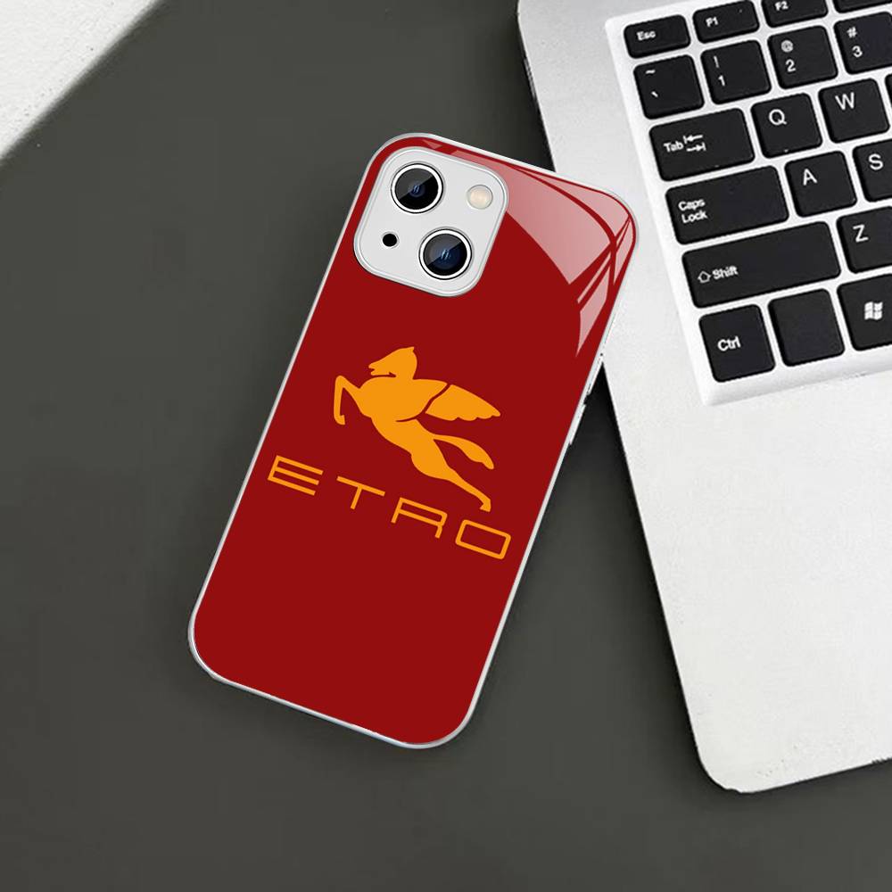 Luxuxy E-ETRO Logo Tempered Glass For Iphone 14 13 12 11 Pro Mini XS MAX 14Plus X XS XR Cover