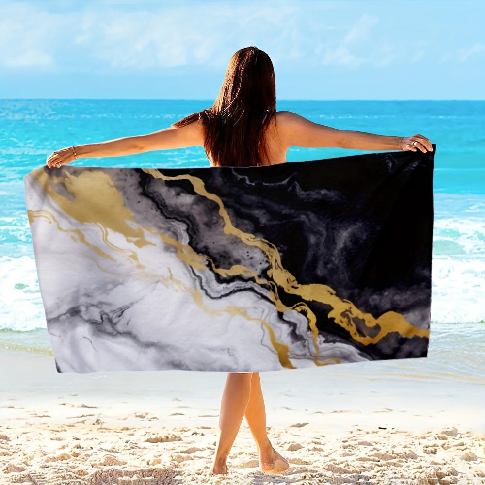 Schwarz Weiß Gold Marmor Print Schnelltrocknendes Mikrofaser Strandtuch Kunst Saugfähiges Übergröße Handtuch für Sommer Schwimmen und Pool Gebrauch