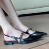 Fashion Hot Selling 2025 Spring Summer Style French Diamond Soft Leather Silver Pointed Head Back Empty Mary Jane Single Shoes Women's