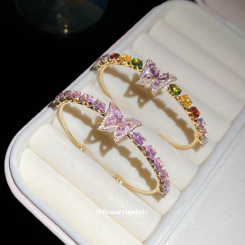 Zircon Color Butterfly Opening Bracelet Japanese and Korean ins Sweet Fashion Versatile Bracelet Niche High-end Jewelry Women