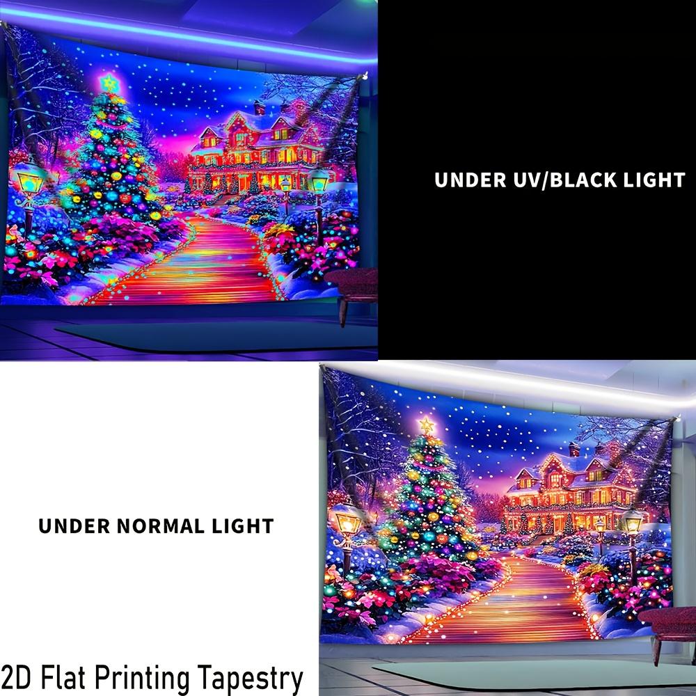Christmas Fairy Tale Castle Street Fluorescent Tapestry Outer Space UV BlackLight Tapestry, Wall Hanging For Living Room Bedroom Office Home Decor