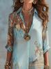 2026 European Beach Vacation Retro Light Blue Print Shirt Dress