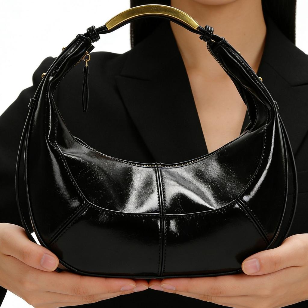 Metal Handle Crescent Bag Women'S Niche Design High-End Underarm Bag Commuting Half-Moon Shoulder Women'S Bag