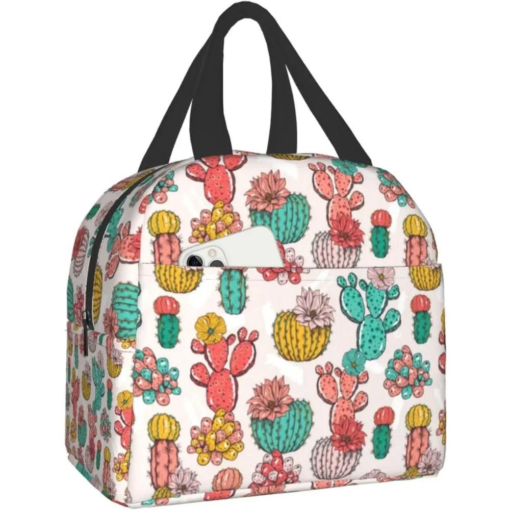 Plant Cactus Print Lunch Box Kawaii Small Insulation Cacti Lunch Bag Reusable Food Bag Lunch Containers Bags for Women Men