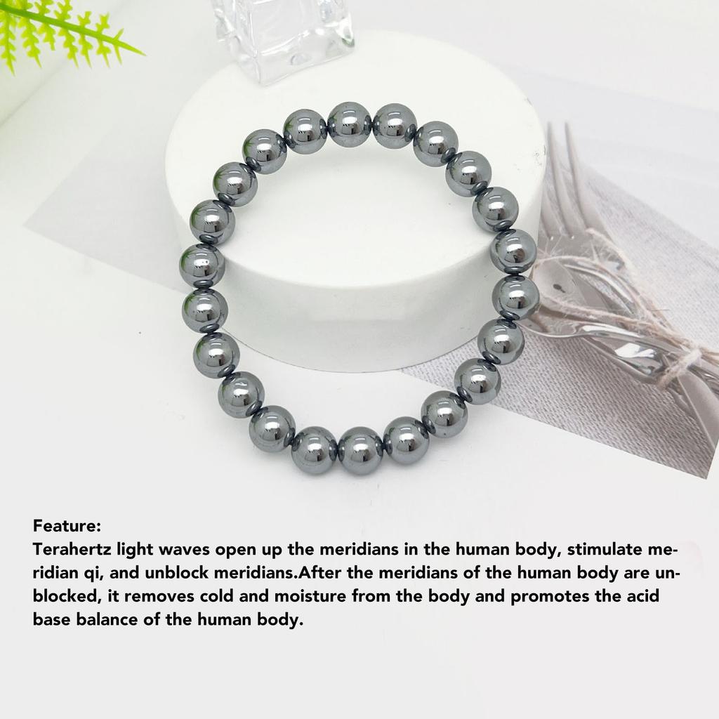 10mm Round Terahertz Beads Bracelet Energy Stone Elastic Flexible Stylish Stretch Bracelet for Men Women