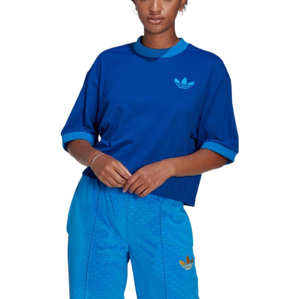 Adidas Originals Trefoil Oversized Tee With Logo Print Women Tops Blue IB2062