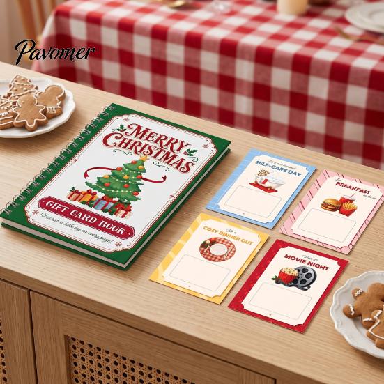 Portable Memory Keeper for Cash Christmas Gift Card Book, 7" x 5" Spiral Bound Merry Unique DIY Holiday Solution Booklet, Greeting Album, Personalized