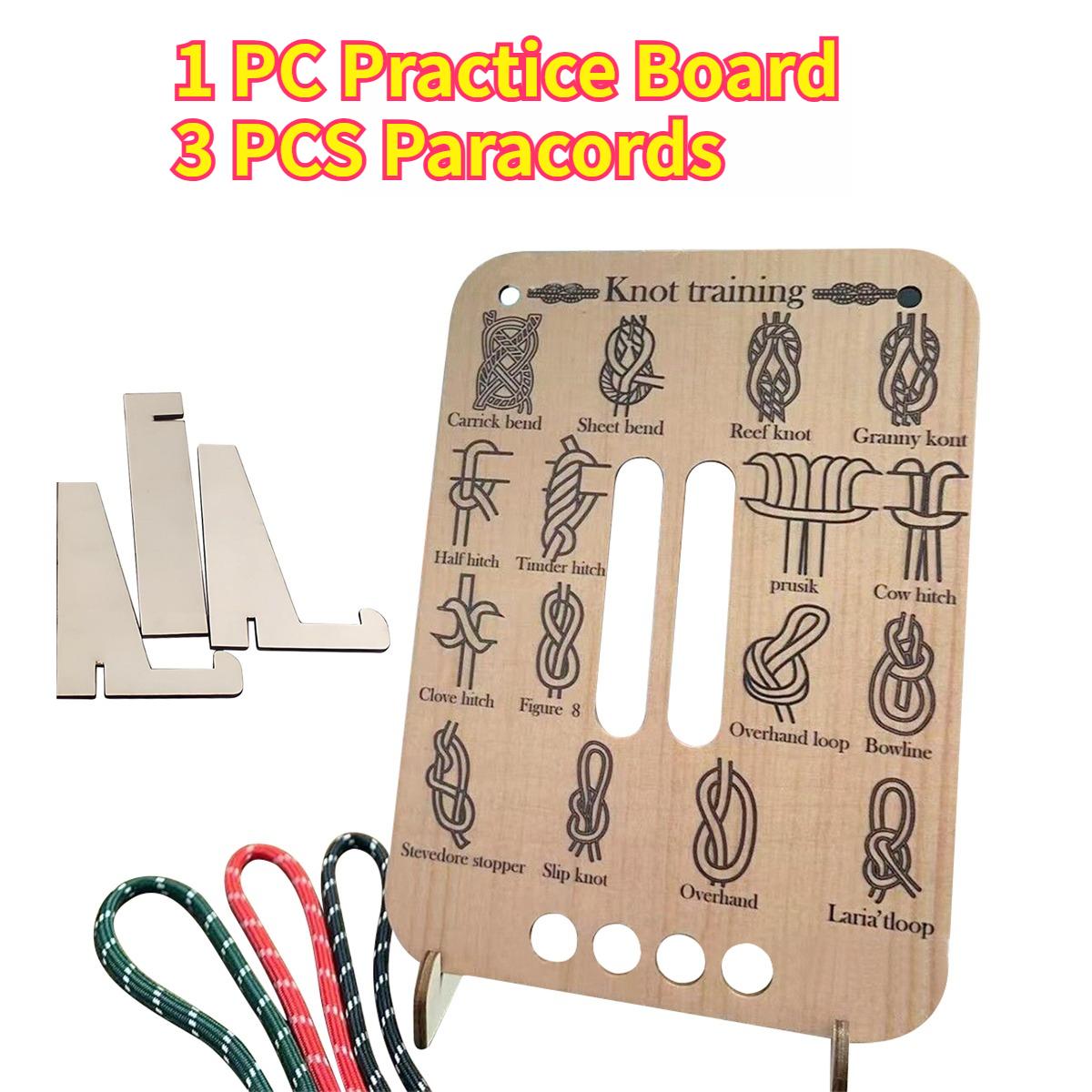 Wooden Knot Tying Practice Board with 3 Paracords – 16 Essential Knots Trainer for Camping, Climbing & Survival, STEM Gift