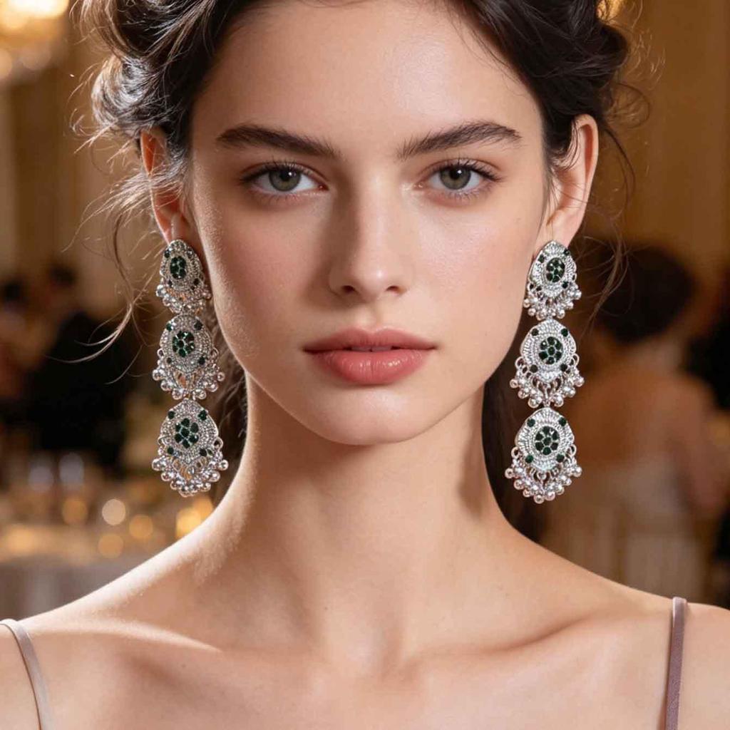 Retro Beaded Tassel Earrings: Ethnic Style, Palace-Inspired, European & American Design, Inlaid and Exaggerated Ancient Style for Women.