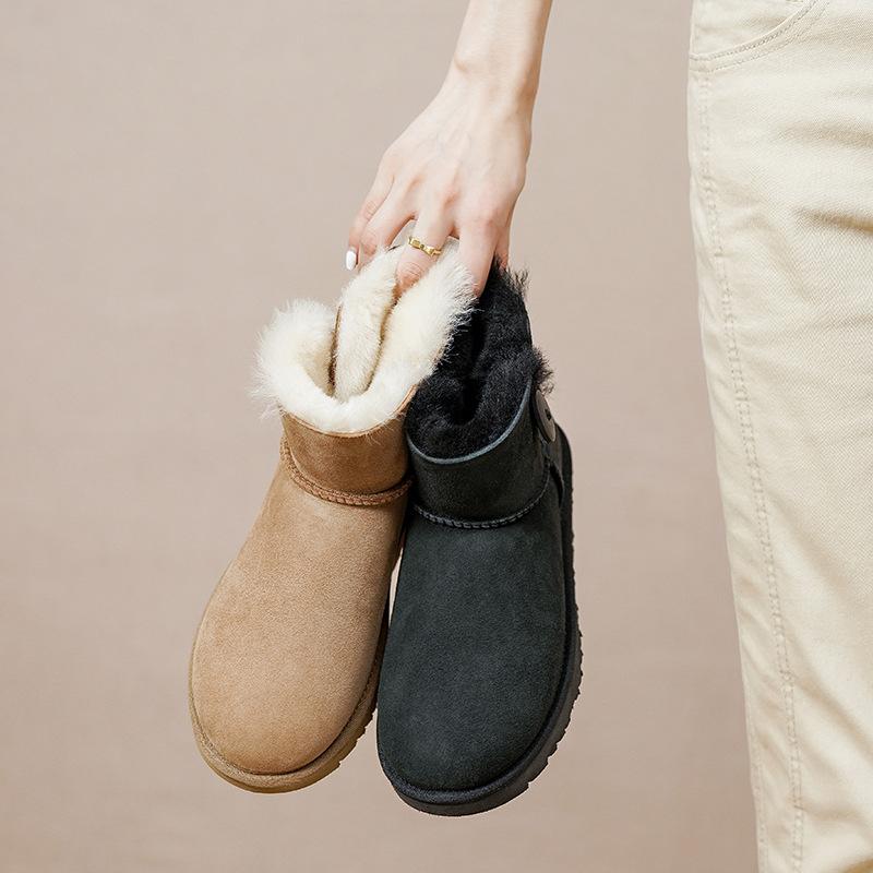 Foreign Trade New Winter Warm Thick-soled Fur Integrated Women's Snow Boots Piled Thickened Solid Color Button Cotton Shoes Boots