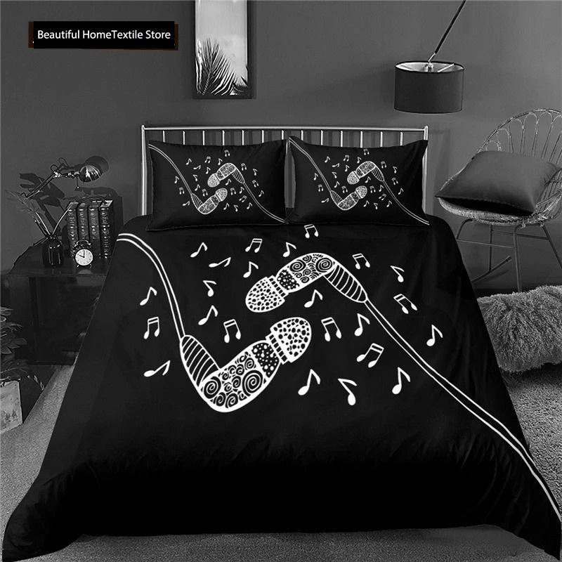 3d Music Notes Guitar Duvet Cover Set For Teens Adults Bedroom Decor Music Bedding Sets Fashion Hip Hop Comforter Cover