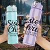 1PC Sisters In Christ Wreath Text 750ml Color Plastic Sports Water Bottle Leakproof Flip Straw Lid Suitable for Sports Office Home Use