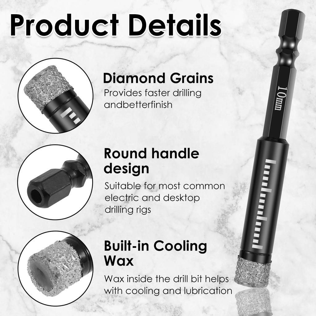 10Pcs Dry Diamond Drill Bit Set Diamond Tile Drill Bits Wear Resistant Carbide Drilling Tile Hole Saws Fast Drilling for Tiles