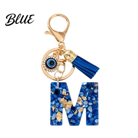 Keychain Charm Blue Series Pendant Initial Letter Key Chain with Eyes Pendant Tassel