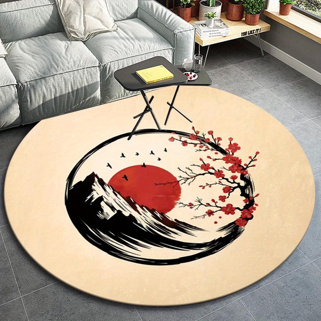 1pc Japanese Style Scenery Pattern Round Floor Mat, Non-slip for Living Room Bedroom Chair Carpets Home Decor Gifts, Home Decor Room Decor O