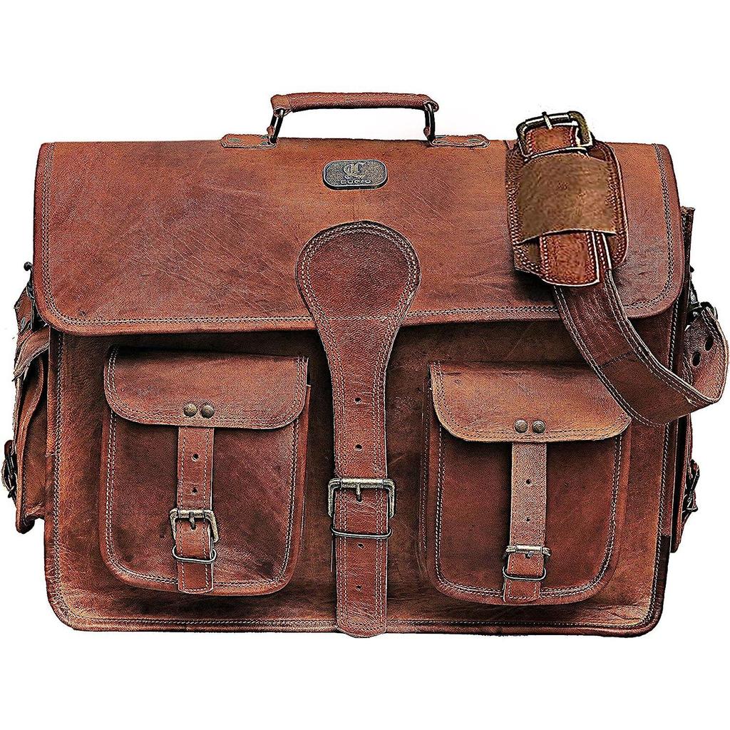 18 Inch Vintage Handmade Leather Travel Messenger With 24" Leather Buffalo Travel Case Duffel Luggage Bag