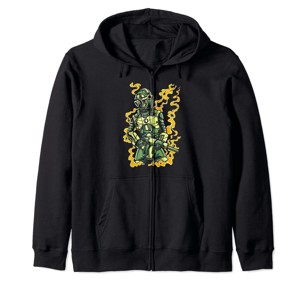 Comic book style robot soldier illustration zip hoodie