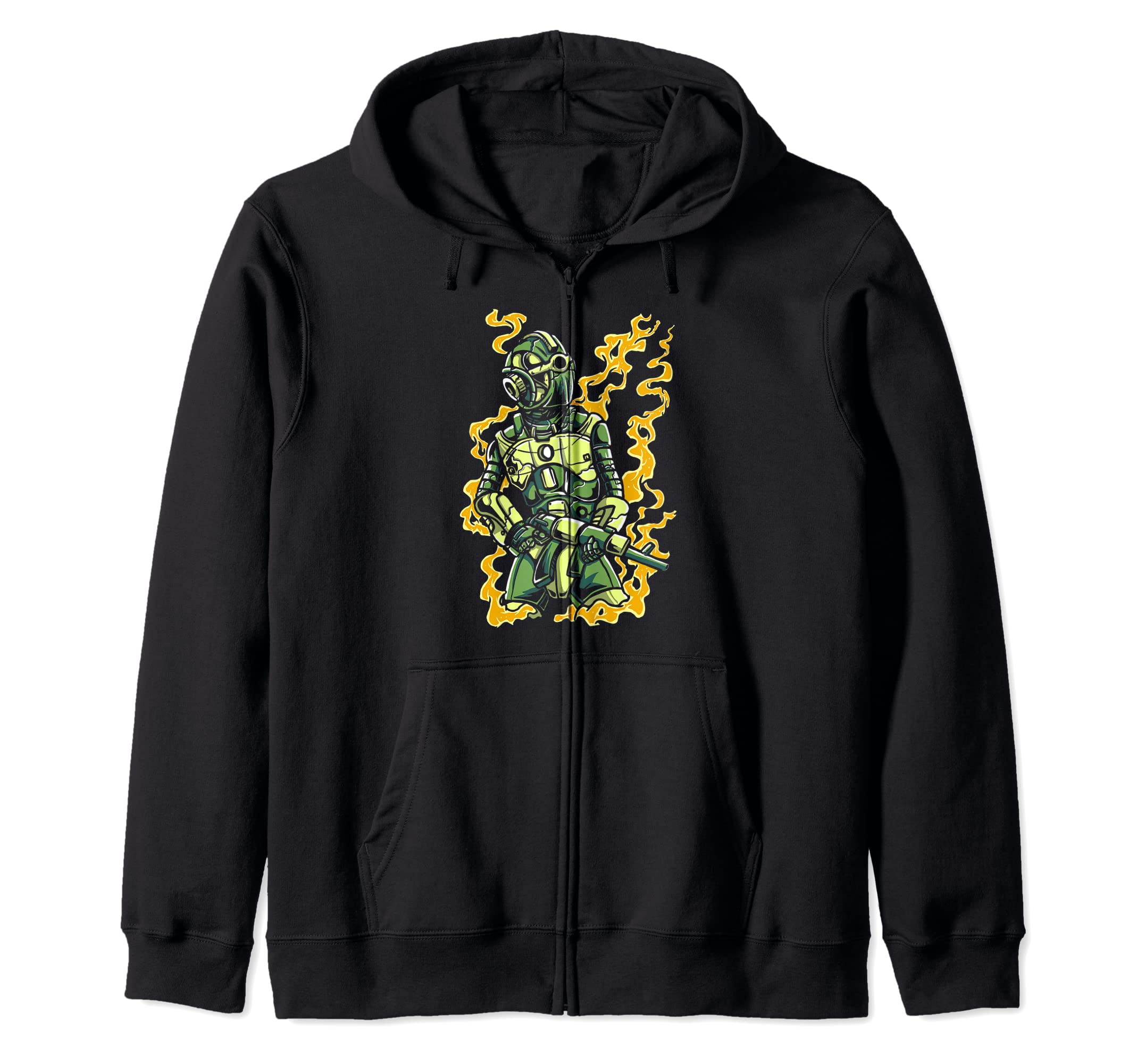 Comic book style robot soldier illustration zip hoodie