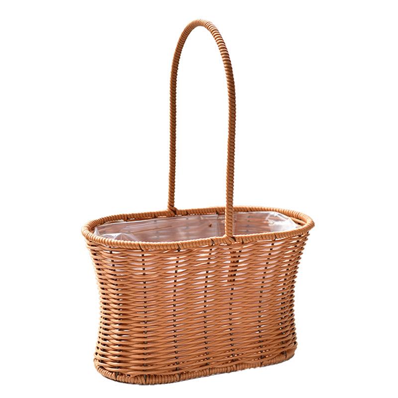 Rattan Handwoven Flower Art Arrangement Basket - Faux Rattan Florist Basket for Living Room or Fruit Display.