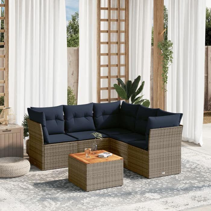 VidaXL Salon de Jardin avec Coussins 6 pcs, Canapés de Patio, Ensemble de Meubles, Mobilier de Terrasse Exterieur, Gris 3255970