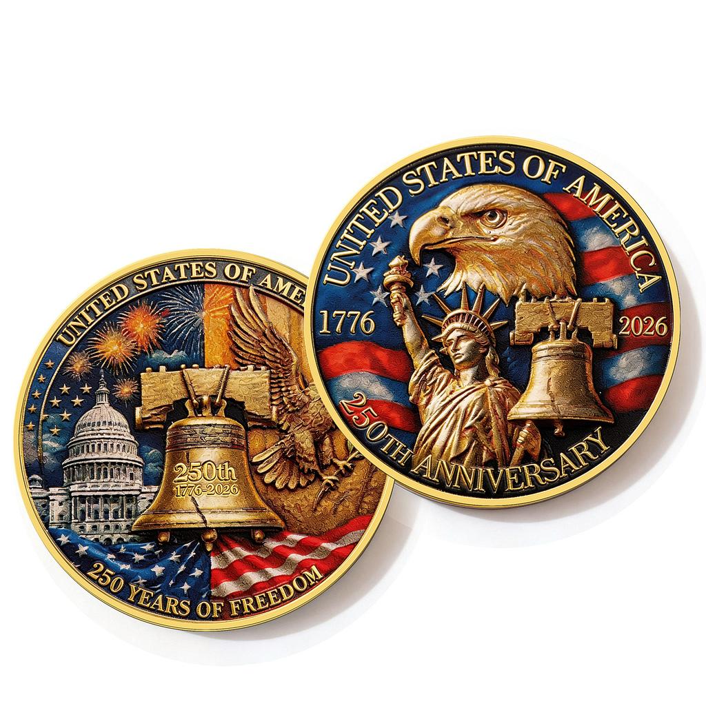 250th Anniversary Commemorative Coin Independence Day Founding Medal Challenge Coin Embossed Metal Coin Color Printed Badge
