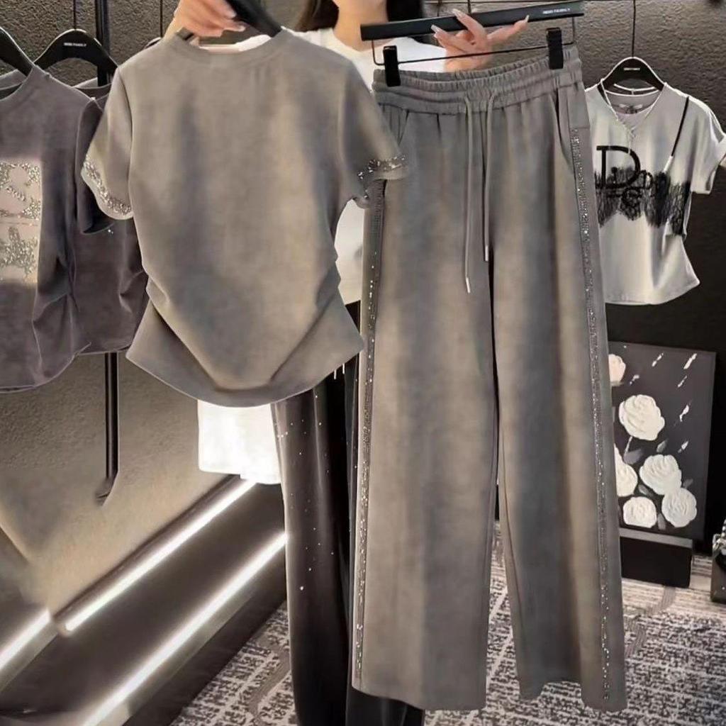 Módní ležérní letní oblek s krátkým rukávem, štíhlé dlouhé kraťasy, dvoudílný oblek