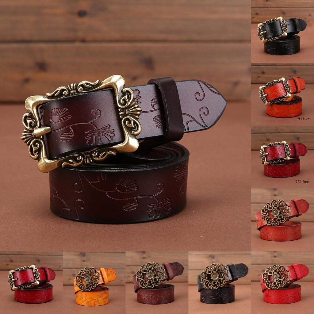 Genuine Womens Leather Belt Simple Design Alloy Buckle Casual Formal Attire