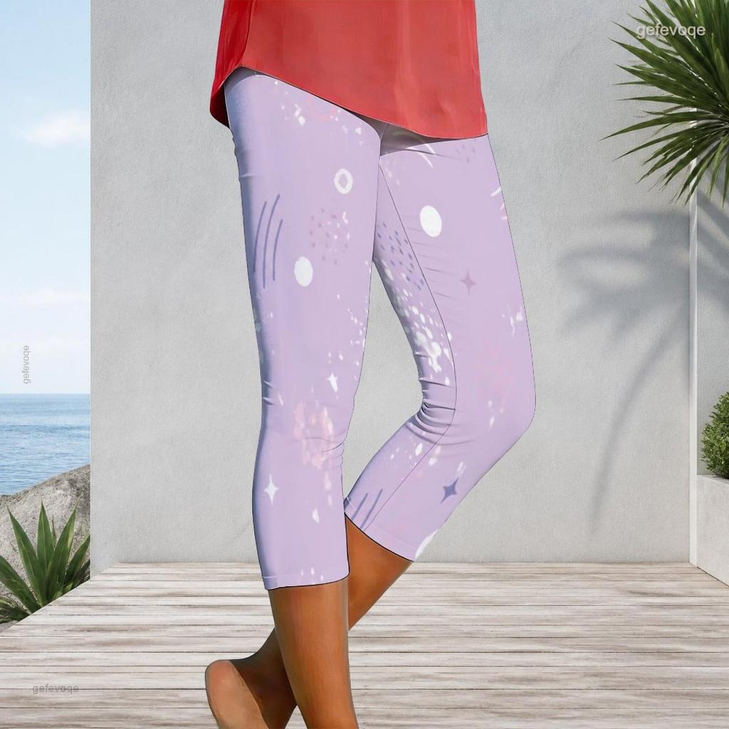 Womens Plus Size High Waist Capri Length Leggings Abstract Vertical Gradient Print Soft Stretchy Casual Workout Cropped Pants