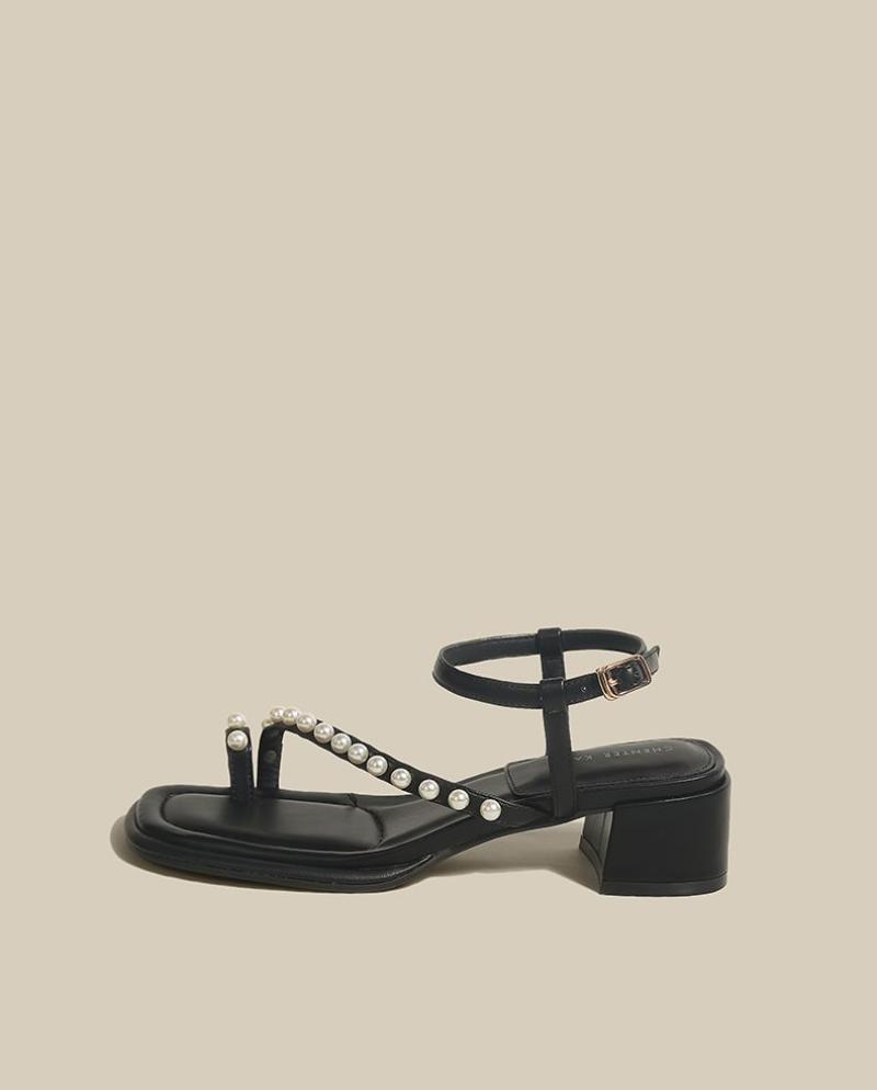 Sandals for Woman Flip-flops Women's Shoes Chunky Summer 2024 Block Heel Footwear with Medium Heels Rhinestones Thick Beige Sale