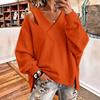 Women S Solid Cross Collar Long Sleeve Loose Fit Sweatshirt