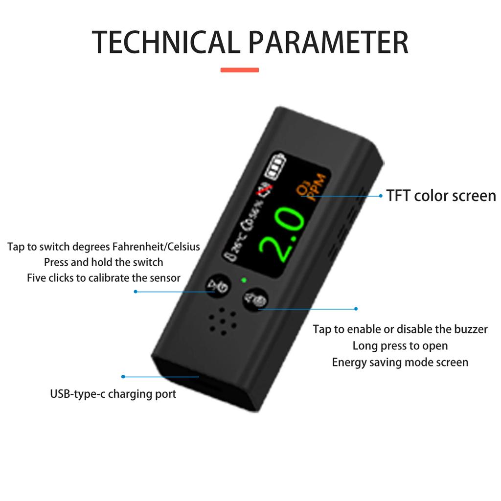 Ozone Gas Detector 3-in-1 Portable O3 Gas/Temperature/Humidity Tester Air Quality Household O3 Gas Monitor USB Charging