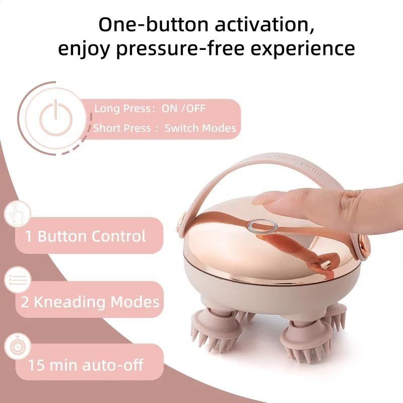 Wireless Head Massager with Red Light Therapy Heat Function 4 Claws Kneading Scalp Massage for Stress Relief Hair Growth