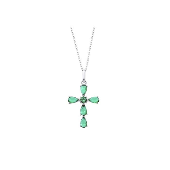 Collier - LOTUS - LP3558-1/2 - Argent - Pendentif Croix Émaillé Vert - Femme