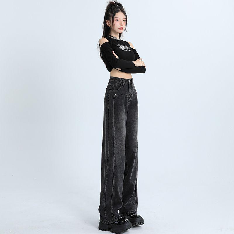 

Women s Cement Grey High-Waist Jeans – Slimming, Versatile, Narrow, Wide-Leg Pants for Spring & Autumn 2025 Extra Small