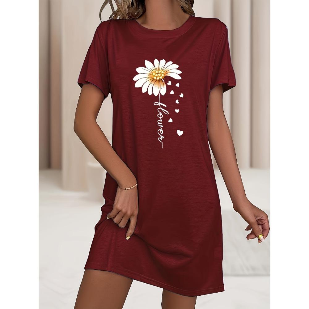 Women'S Fun Sleep Round Neck Nightgown, 'Let Me Sleep' Letter Polka Dot Printed Loose T-Shirt