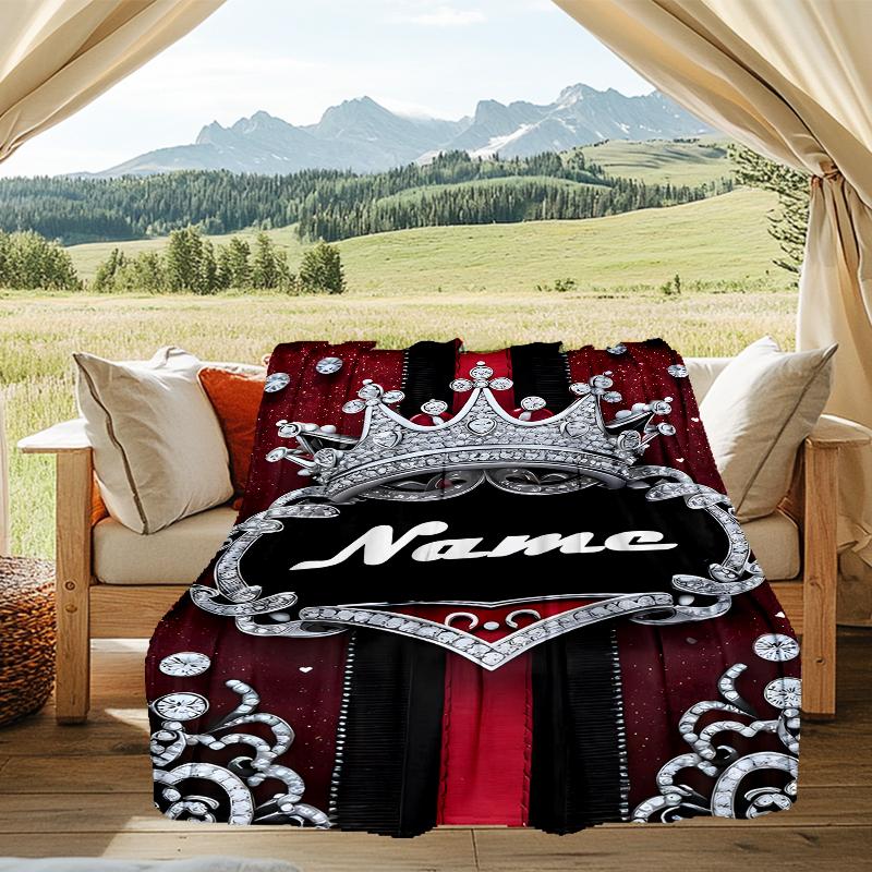 1PC Custom Name Royal Crown outdooor Flannel blankets Throw Blanket All-Season Throw Gift Bedspread for Couch, Bed, Camping Holiday Birthda