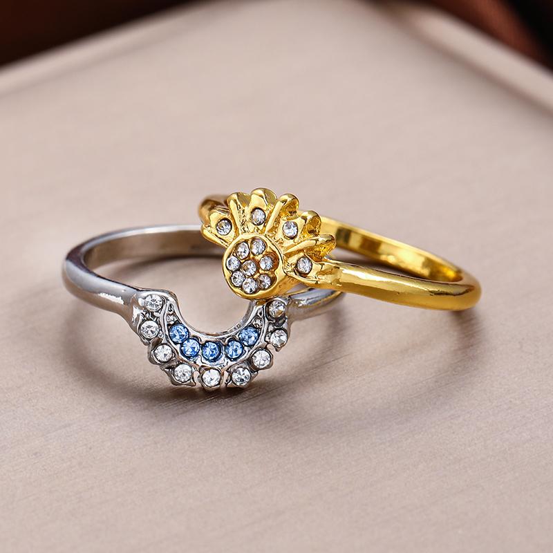 Sommer Par Ringsett Himmelblå Glitrende Måne og Sol Ring Nytt Dame Stablebart Fingersett Forlovelsesmykker