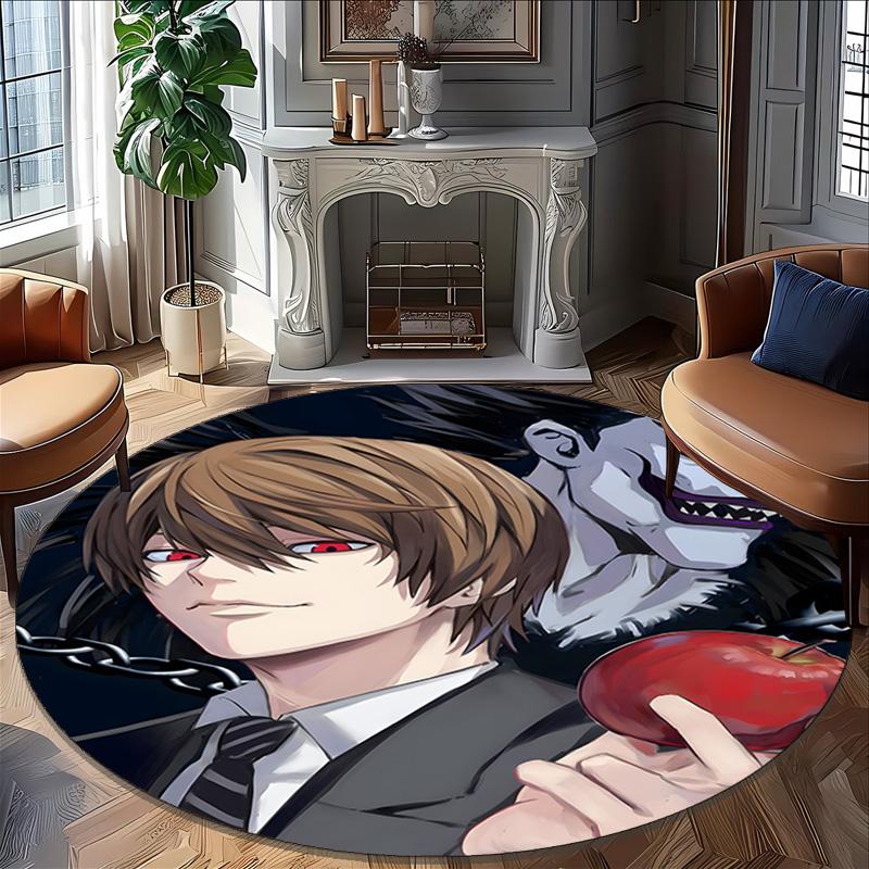 1pc D-Death Note  Carpet, Round Rug, Comfortable, Suitable for Entryways, Living Rooms, Office, And Bedrooms, Christmas Decoration