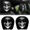 2pc Halloween Horror Face Printed Car Pillowcase Soft Washable Fabric Headrest Protector Universal Car Breathable Headrest Cover