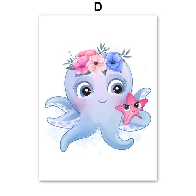 Koala Panda Waschbär Pinguin Wal Krake Robbe Nordic Poster und Drucke Wand Kunst Leinwand Malerei Wand Bilder Kinderzimmer Dekor